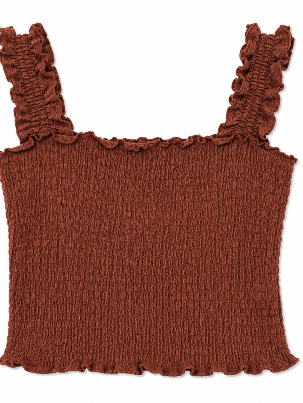 Glo Fashion London Brown Smocked Ruffle Tank Top XL Francesca’s